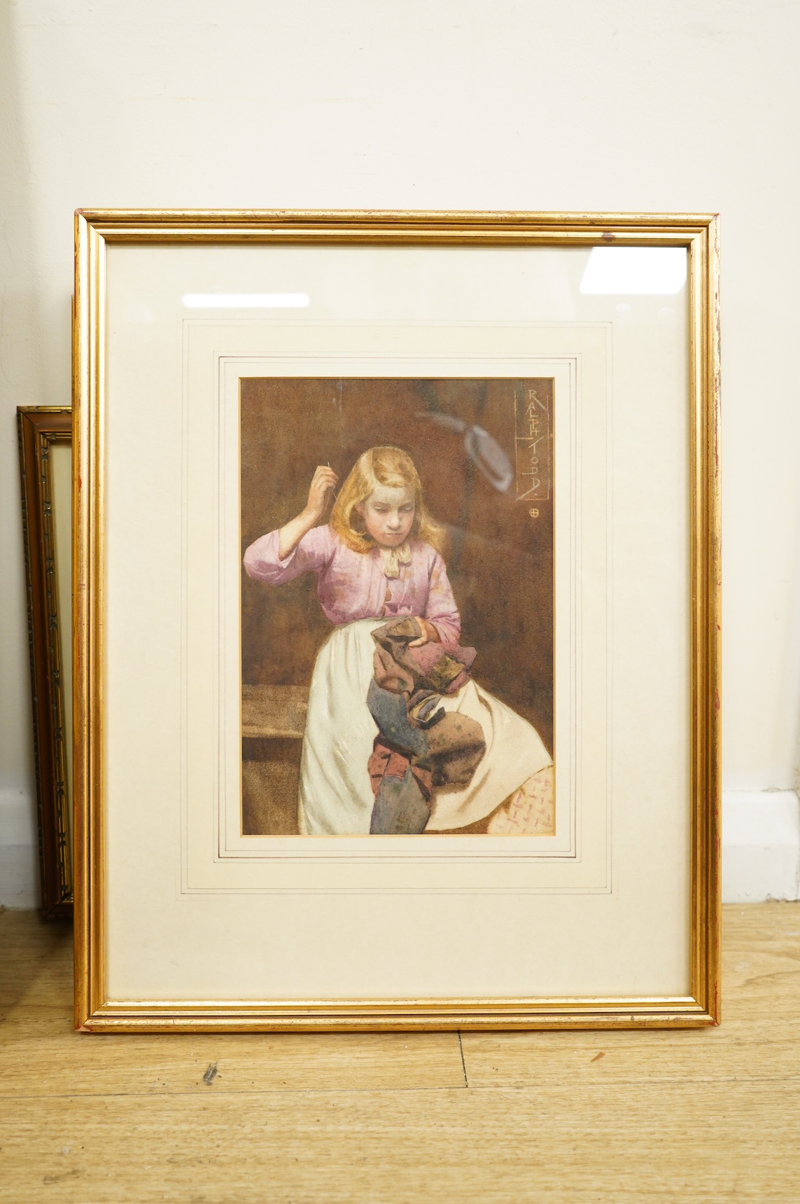 Ralph Todd (Newlyn School, 1856-1932), Study of a girl sewing, signed, watercolour, 24 x 16cm